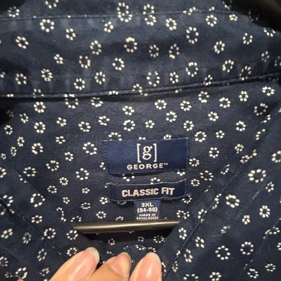 George Men's Dark Blue Patterned Button Down Shirt - Picture 2 of 3